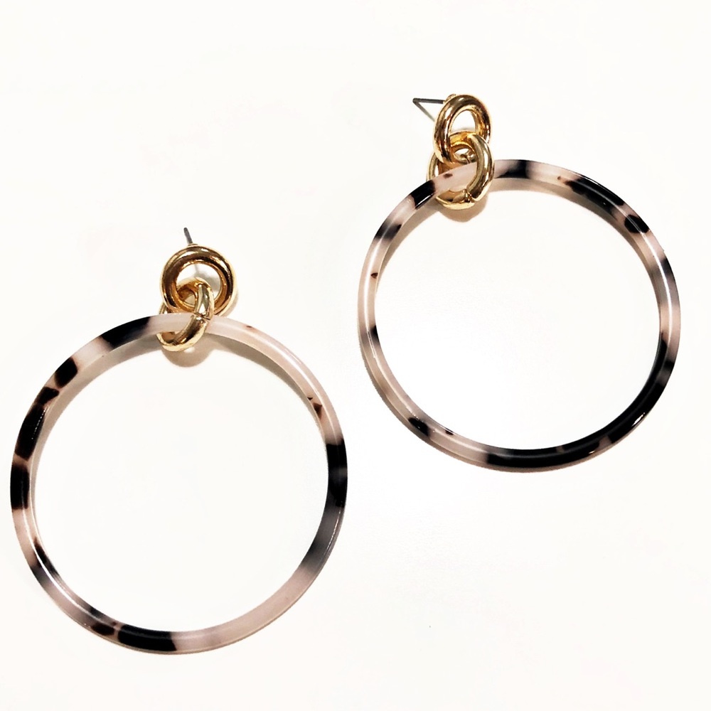 Tortoise Acrylic and Gold Dangle Hoop Earrings